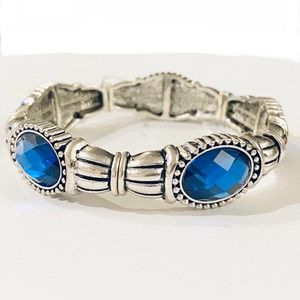 Silver Stretch Bracelet with Blue Stones